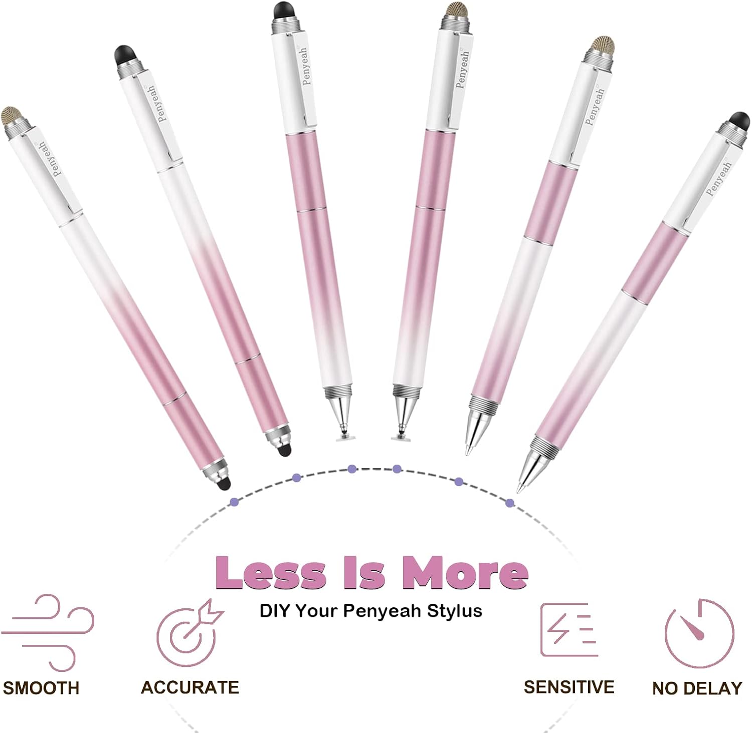 Penyeah Stylus Pens (4 in 1), Universal Phone/Tablet Stylus for iPhone/iPad/Pro/Mini/Android/Samsung/Fire and All Capacitive Touch Screens - Dream Pink