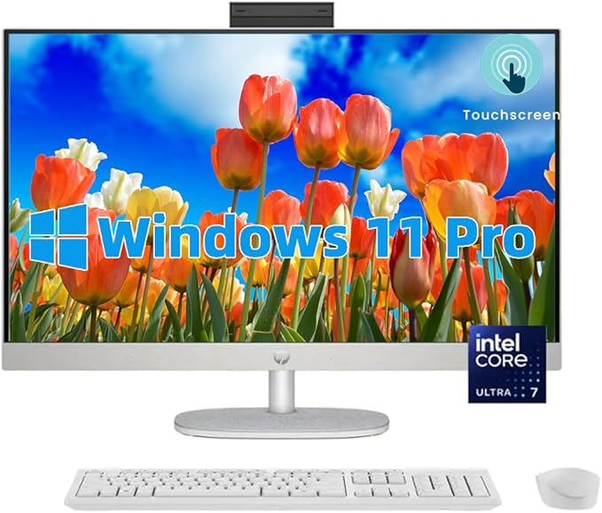 HP All-in-One Desktop - 27'' FHD Touchscreen Computer, Windows 11 Pro, Intel 12-core Ultra 7 155U(Beats i7-1355U), Wi-Fi 6, Bluetooth, Adjustable Height, Anti-Glare (64GB RAM | 4TB SSD)