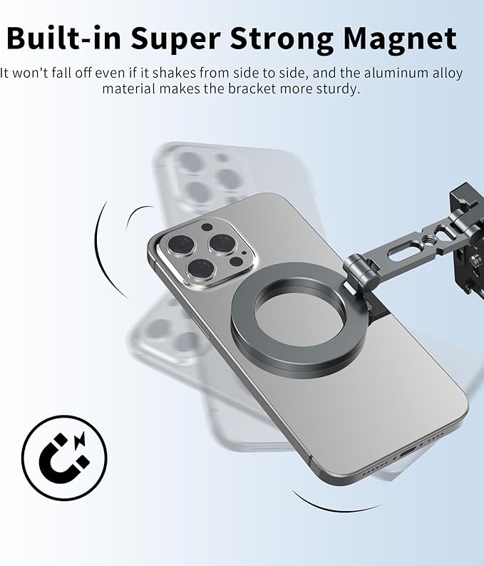 Magnetic Phone Tripod Stand,Foldable Cell Phone Holder for Magsafe with Arca-Swiss,1/4'' Screw Hole,Cold Shoe Mount,Pocket Mini Aluminum Selfie Stick Tripod Mount for iPhone/Android,Desk,Travel