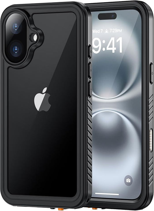 Lanhiem for iPhone 16 Plus Case, IP68 Waterproof Dustproof Shockproof Cases with Built-in Screen Protector, 360 Full Body Heavy Duty Rugged Phone Cover for iPhone 16 Plus - 6.7 inch (Black/Clear)