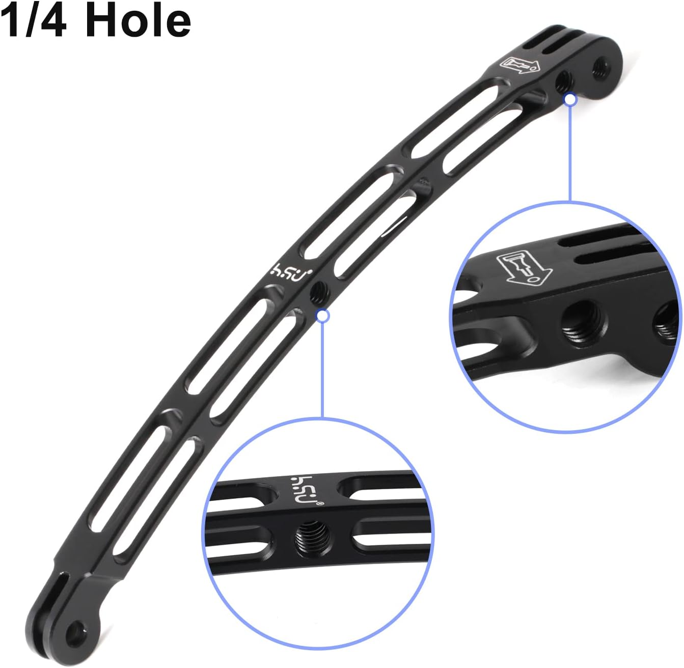 HSU Aluminum Alloy Curved Extension Arm Kit Metal Pole Mount Helmet Stick Extension Arm Mount for GoPro Hero 13/12/11/10/9/8/7/6 Black, DJI Osmo Action and More Action Cameras (7.9”/5.3”/3”) (Black)