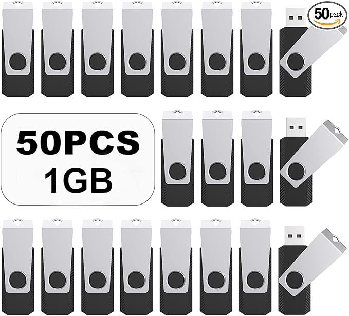 TOPESEL 50PCS 1GB USB 2.0 Flash Drives Bulk Pack Swivel Memory Stick Thumb Drives Pen Drive (1gig, 50 Pack, Black)