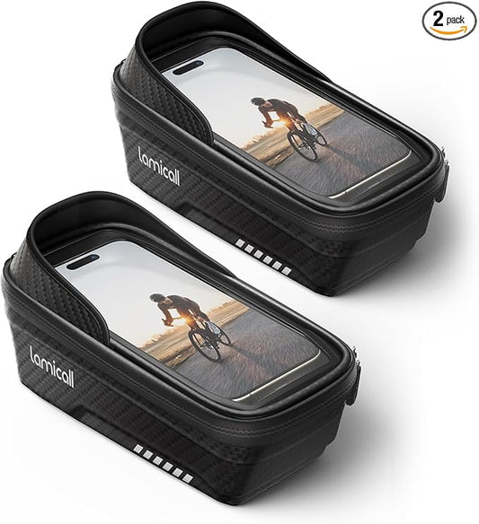 Lamicall 2 Pack Bike Frame Bag Waterproof - [1s Release] [2 in 1] Bike Phone Bag, Bike Phone Holder Mount, Bicycle Top Tube Bag, Cycling Pouch with Rain Cover, Bike Accessories for Phones Under 7"