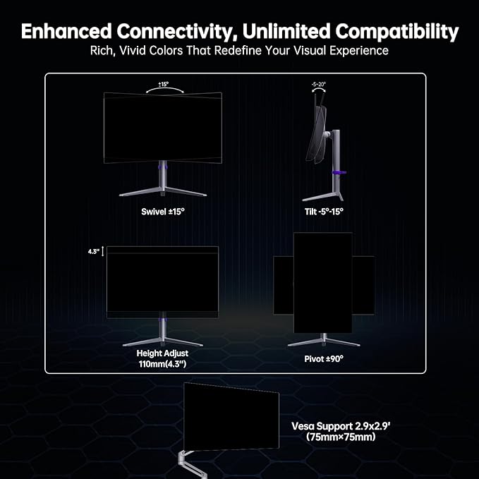 KTC 27-inch OLED Gaming Monitor | QHD 2560x1440P | 240Hz 0.03ms GTG | 1.5M:1 Contrast Ratio | DisplayHDR True Black 400 | 65W USB Type-C | Dual Speakers | Comes with Type-C, HDMI & DP Cables Included