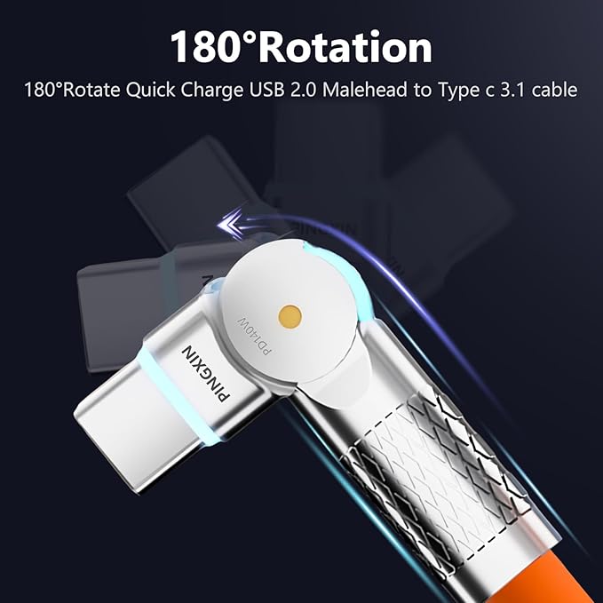 140W USB C to USB C Charger Cable [2-Pack 6.6FT], Type C Fast Charging Cable Compatible with MacBook Pro, iPad Pro Air, iPhone 16/16 Plus/16 Pro Max, Galaxy S23+/S23 Ultra, Orange+White…
