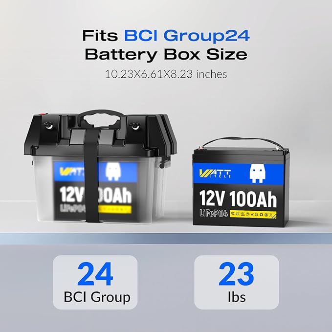 12V 100Ah LiFePO4 Lithium Battery 4 Pack - BCI Group 24, 15000 Cycles, Built-in 100A BMS, Low-Temperature Protection - Ideal for RVs, Golf Cart, Home Energy Storage, Marine (4 Pack)