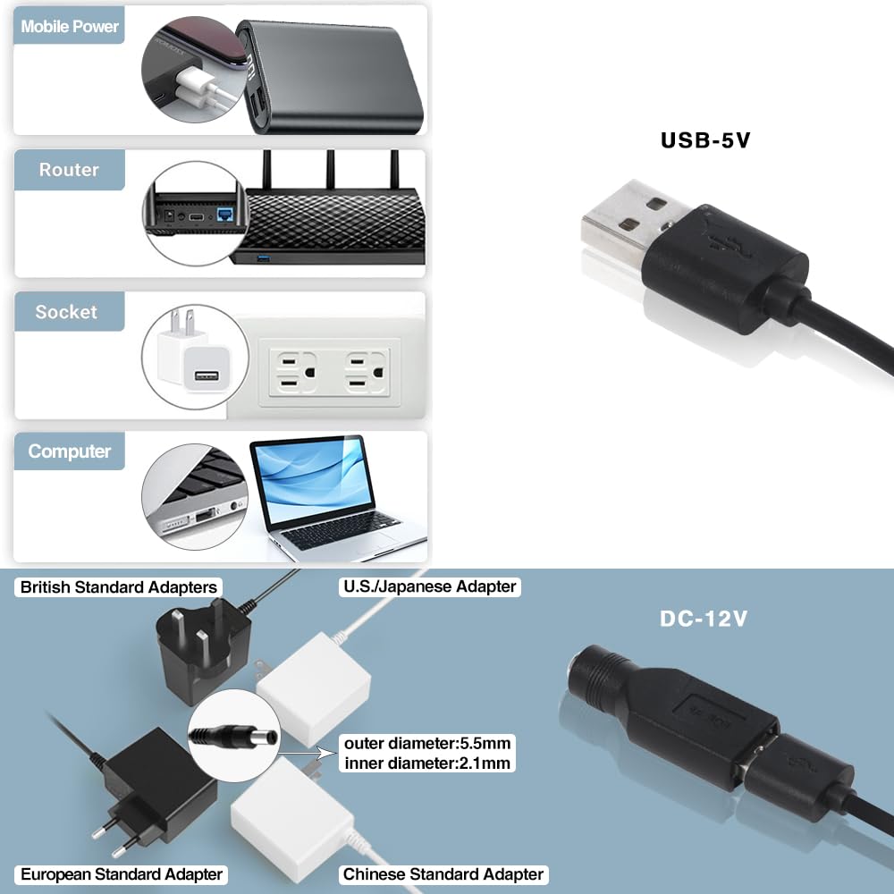 Dual 80mm Cooling Fan - 10-Speed USB 5V/DC 12V Power, IPX5 Waterproof for Tablet, TV, Router, Xbox, DVR, Computer Cabinet, Greenhouse & Kennel Component Cooling