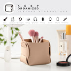 HOMIEAZICOZI 2-Pack Cork Leather Desk Accessories Storage - Pencil Pen Holder - Makeup Brush Holder Organizer - Stylish Addition to Home Decor (Apricot)