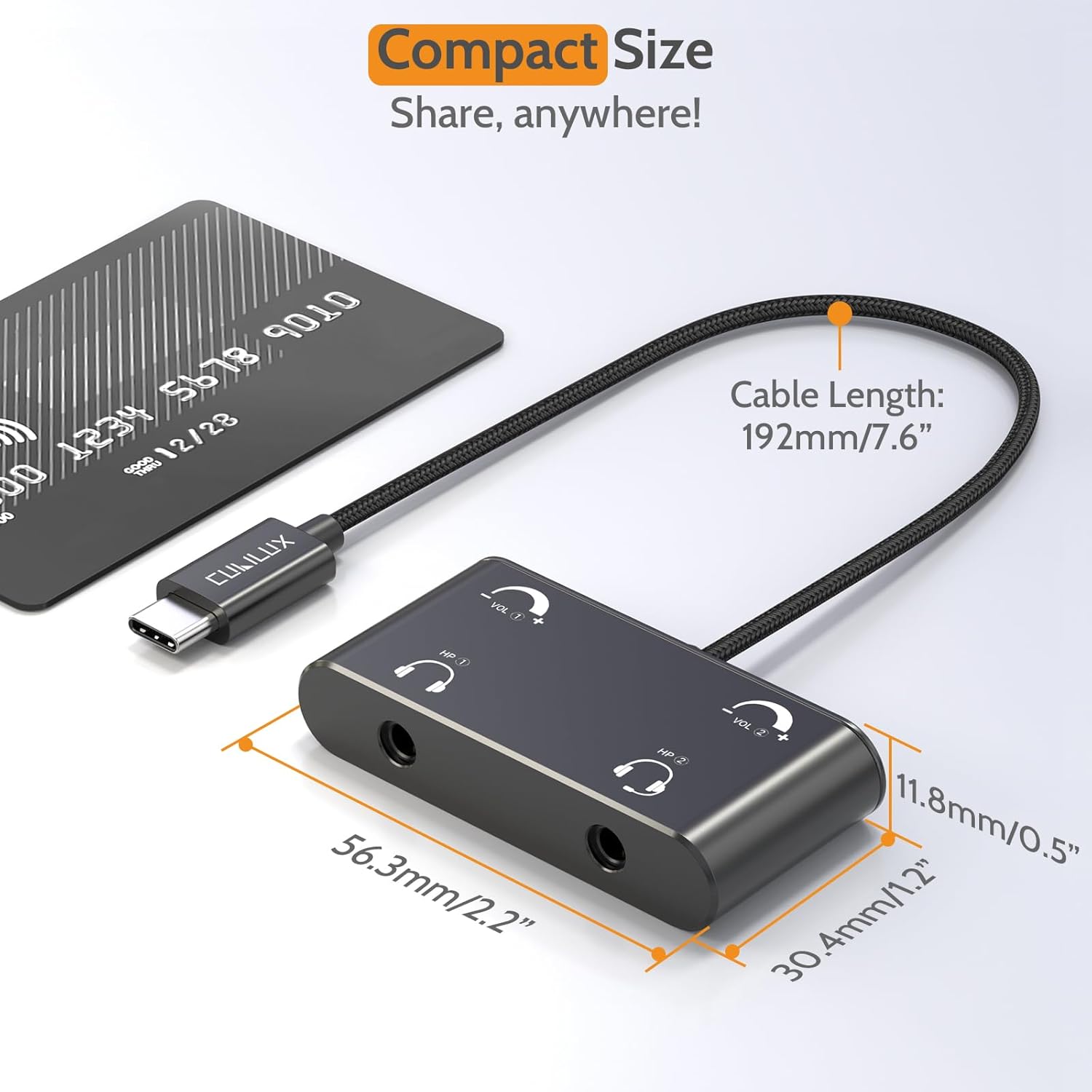 Cubilux USB C Headphone Splitter with Volume Control, Type C to 3.5mm Dual Earphones Audio Splitter for iPhone 15/16, iPad Pro 13/12.9/11, iPad Air 13/5th/4th, Galaxy S25/S24/S23, Pixel 9/8 Pro