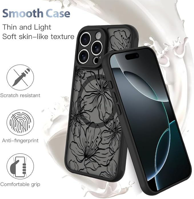 AIGOMARA Case for iPhone 16 Pro Max [Compatible with MagSafe] Aesthetic Blooming Flowers for Women Girls Soft TPU Bumper Hard PC Back Anti-Fall Shockproof Protective Slim Magnetic Cover
