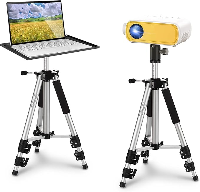 SKERELL Projector Stand Tripod Adjustable: Universal Laptop Standing Height from 17" to 48" with Tray Ball Head Carry Bag for Computer Camera