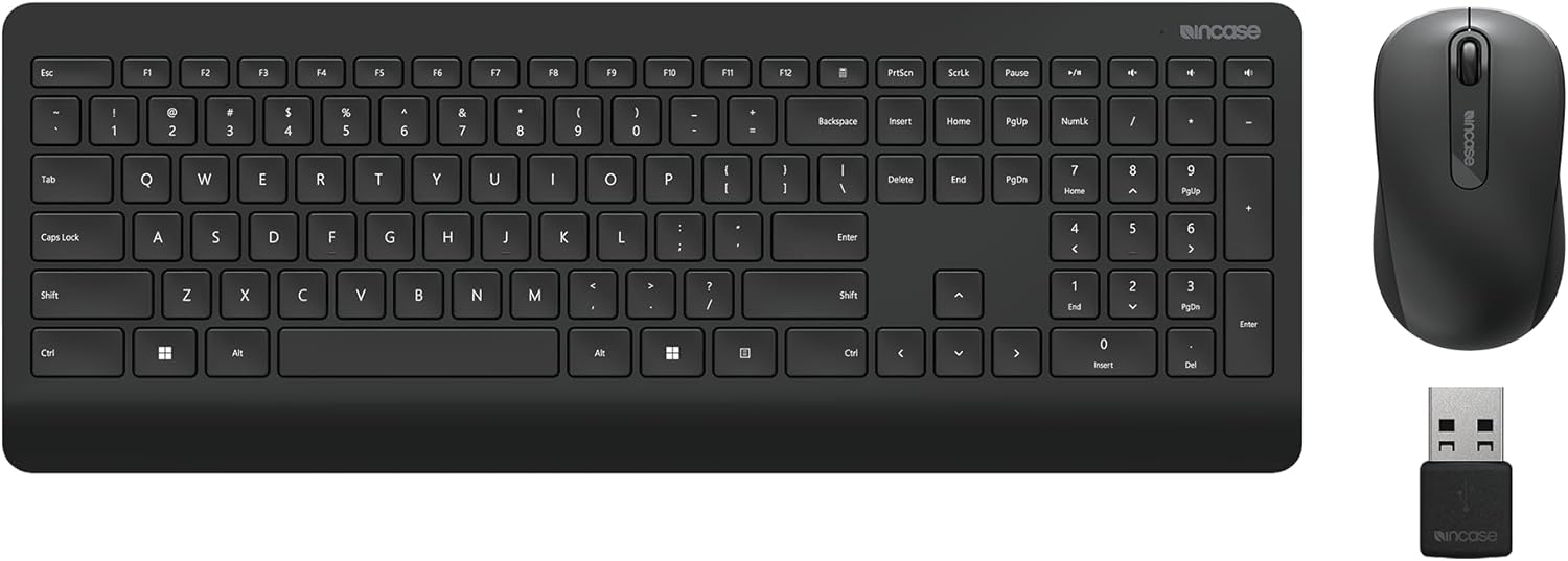 Incase Wireless Desktop 900 Keyboard and Mouse Combo - Designed by Microsoft – Quiet Touch Keys, Ambidextrous Design, Customizable Hotkeys, Two Year Battery Life – Black