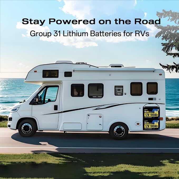 12V 100Ah LiFePO4 Lithium Battery, BCI Group 31,Deep Cycle Up to 15000 Cycles, 110A BMS, Low Temperature Protection, 10 Years Lifespan, Perfect for RV/Home Energy Storage