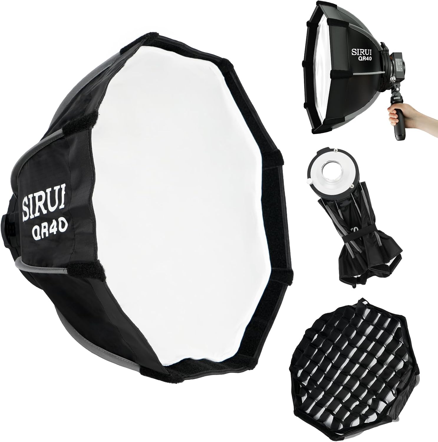 SIRUI 15.7"/40cm Mini Quick Set-Up Foldable Softbox, Quick Release with Diffuser Grid Bad for Video Continuous Lighting Compatible with C150X Series, QR40
