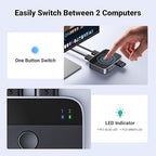 UGREEN USB 3.0 Switch 2 in 2 Out, USB Switcher 2 Computers Sharing Keyboard and Mouse Printer Scanner Webcam, Printer Splitter for 2 Computers, 2 Port USB Selector Switch with 2 USB3.0 Cables
