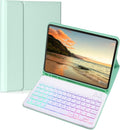 Keyboard Case for Galaxy Tab S10 Lite/ S10 FE/ S9 FE/S9/S8/S7, Slim Lightweight 7 Color Rainbow Backlight Detachable Magnetic Keyboard Cover with S Pen Holder, Mint Green