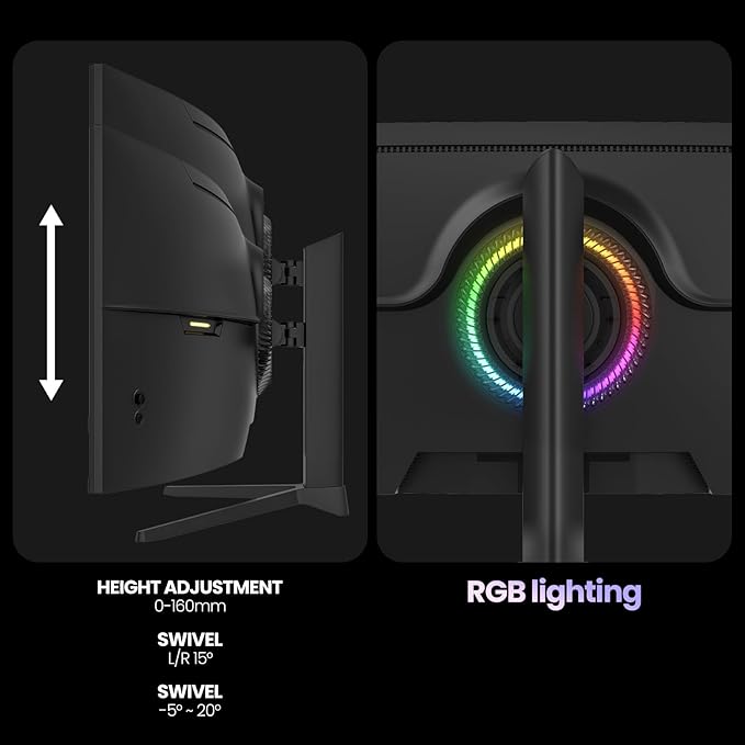 CRUA 49" Curved Gaming Monitor | DFHD(3840x1080P), 144Hz/165Hz, 1500R, 32:9, AMD FreeSync, 120% sRGB, Height Adjustable Ultra-Wide Screen Monitors, HDMI 2.1 & DP 1.4, Wall Mount Install- Black