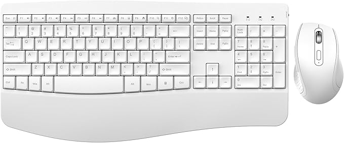 Ergonomic Keyboard and Mouse Combo - Full Size Keyboard Cordless with Palm Wrist Rest Ergonomic Mouse Wireless for Windows Computers Laptops - White(Upgrade)
