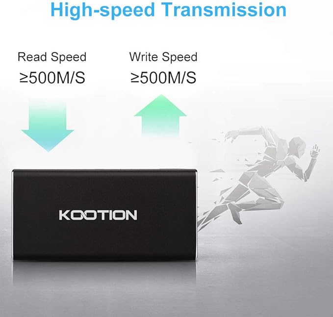 KOOTION External SSD 250GB Portable SSD High-Speed Solid State Drive, Read up to 500MB/s & Write up to 450MB/s