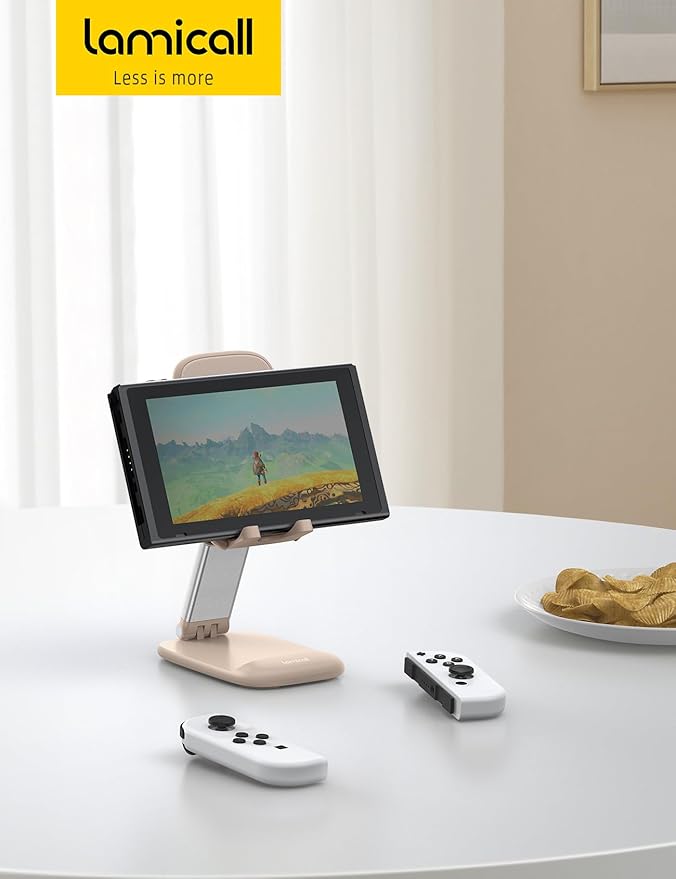 Lamicall Khaki Phone Stand for Desk - Cell Phone Holder Khaki Desk Accessories Desktop Office Must Have Compatible with iPhone, 4-8'' Smartphone