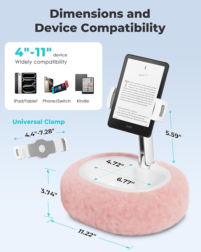 Viozon Tablet Pillow Stand,Kindle Pillow Stand, Compatible with 4-11" Tablet/Phone with Small Bowl, Kindle Holder Accessories,Idea for Reading and Video Watching On Bed,Pink