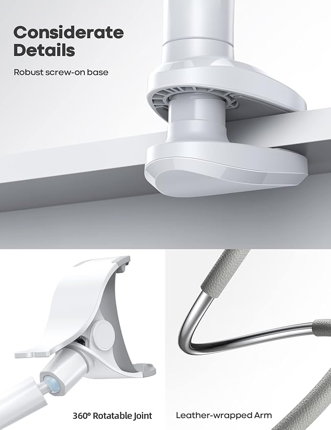 Lamicall Phone Holder Bed Gooseneck Mount, Cell Phone Clamp Clip for Desk, Flexible Long Arm Headboard Bedside Lazy Bracket, Overhead Table Stand Grey