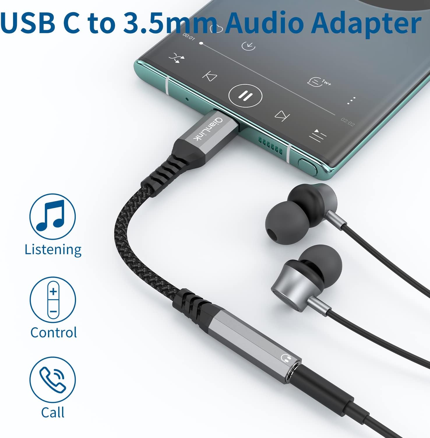 USB Type C to 3.5mm Female Headphone Jack Adapter, (2-Pack) USB C to Aux Audio Dongle Cable Cord for iPhone 15 16 17 Pro Max, Samsung Galaxy S25 S24 S23 S22 S21 S20 Ultra, Note 20, Pixel 8 9,iPad Pro
