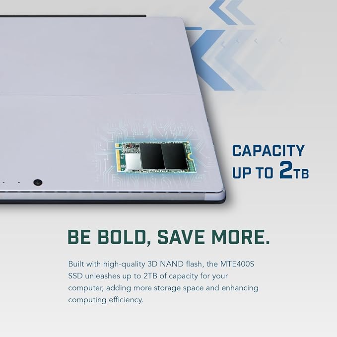 Transcend 1TB MTE400S M.2 2242 PCIe Gen3x4 SSD, Compatible with Ultra-Thin Laptops, Dram-Less Low Power, Up to 2000MB/s, TLC - TS1TMTE400S