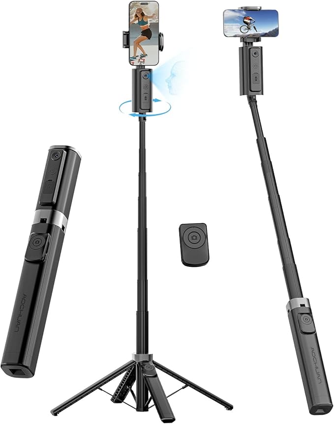 Face Tracking Tripod for iPhone,57'' Expandable Selfie Stick for iPhone,Phone Tripod for Android with Remote, No APP,Gesture Control,Content Creator Essentials for YouTube, Tiktok,Smart M3