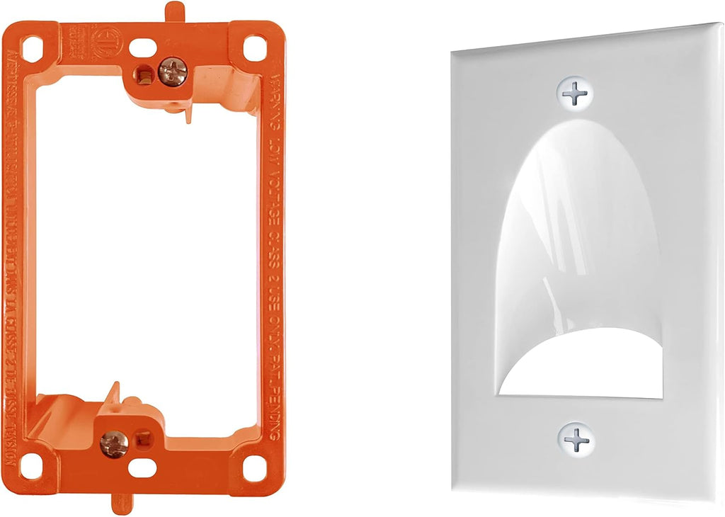 BestMounts - 1 Pack In Wall Cable Management Kit - Recessed Wall Plate Cable Pass Through Pair with Single Gang Low Voltage Mounting Bracket - TV Cord Hider for Wall Mounted TV ETL Listed