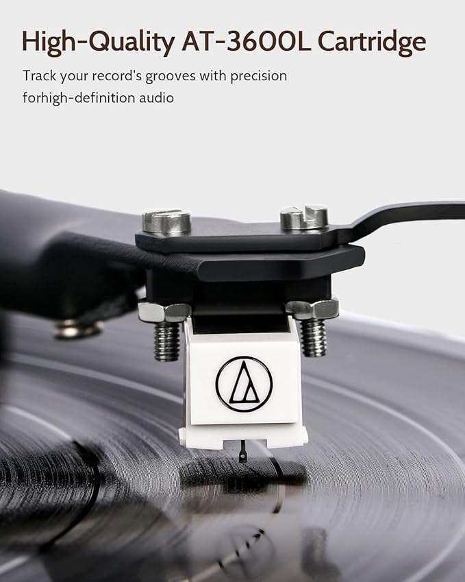 1 by ONE Bluetooth Turntable HiFi System with 36 Watt Bookshelf Speakers, Patend Designed Vinyl Record Player with Magnetic Cartridge, Bluetooth Playback and Auto Off