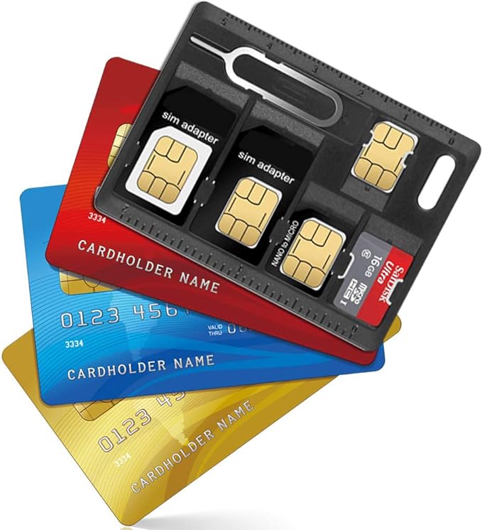 1 Pack SIM Card Holders with Tray Opener Pins, Card Storage Tool Set for Standard Micro Nano Micro-SD Memory Cards, with 3 Card Adapters and 1 Eject Pins - Black