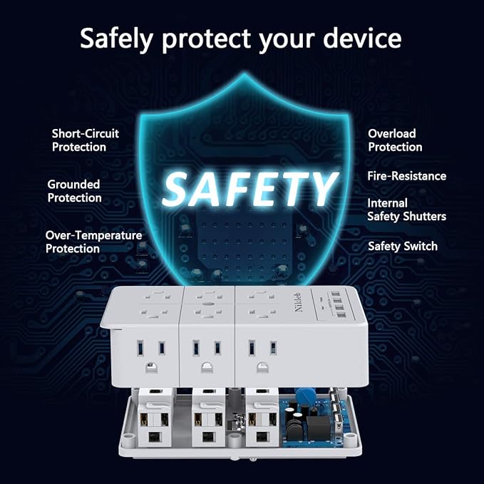 Surge Protector Nikleb 2-Pack, Multi Outlet Plug with 4 USB, Wall Charger Box Multiports Total 4.8A, Electrical Outlet Splitter, Plugs for Outlets Wall Mount, USB Power Adapter Low Profile