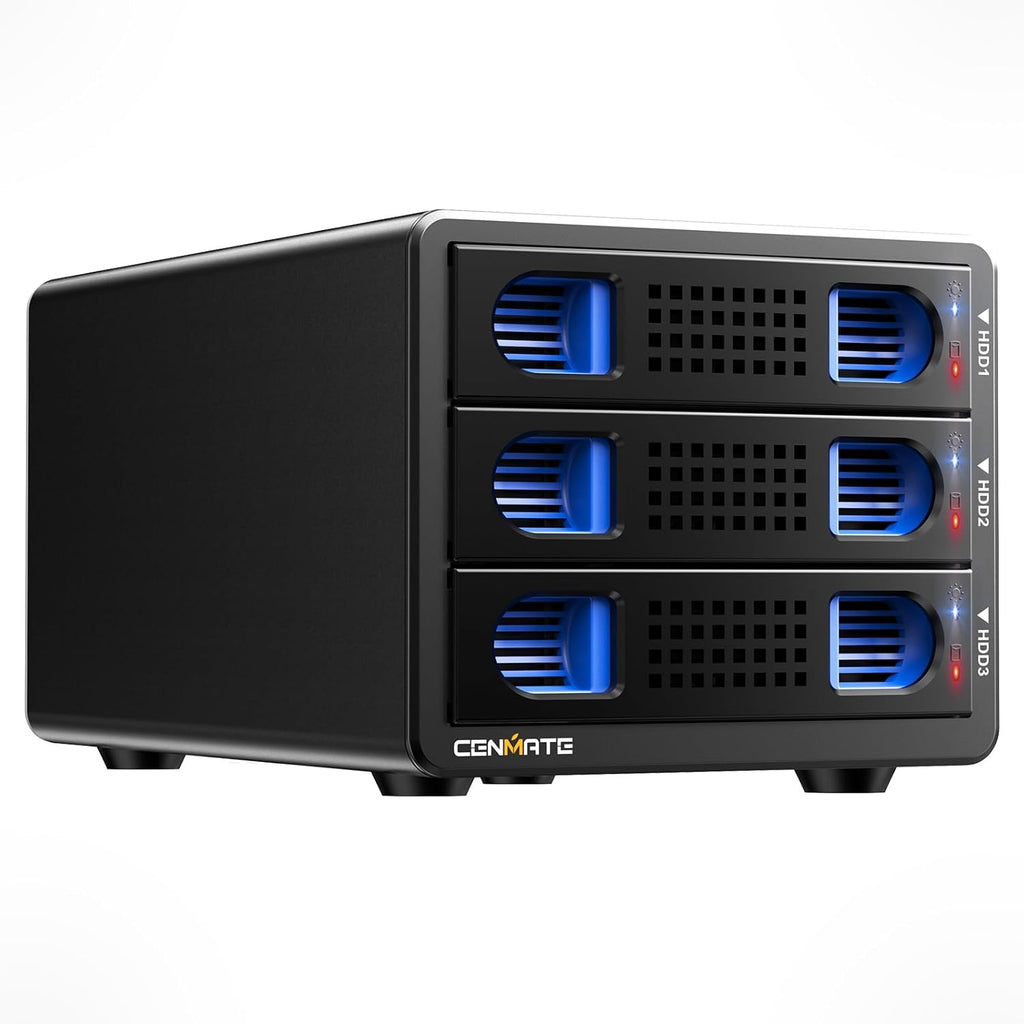 3 Bay 10Gbps Hard Drive Enclosure with Cooling Fan for 2.5“/3.5" SATA HDD/SSD with USB A/C 3.2 Gen 2, Support Hot Swappable, Daisy Chain Expansion, Tool-Free, DAS(NO RAID/NAS)