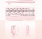 Wireless Keyboard and Mouse - Full Size Ergonomic Keyboard with Palm Wrist Rest Ergonomic Mouse Cordless for Windows Computers Laptops - Light Pink (Upgrade)