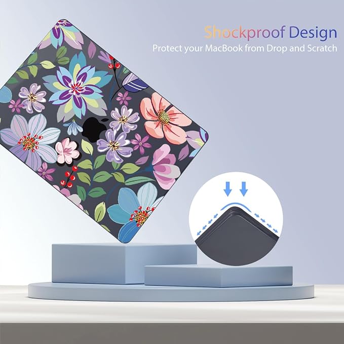 Teryeefi for MacBook Air Case 15 inch M4 M3 M2 Chip (2025 2024 2023 Release) A3241 A3114 A2941 Model with Keyboard Cover + Type C Adapter for MacBook Air 15, Pretty Flowers Black-104