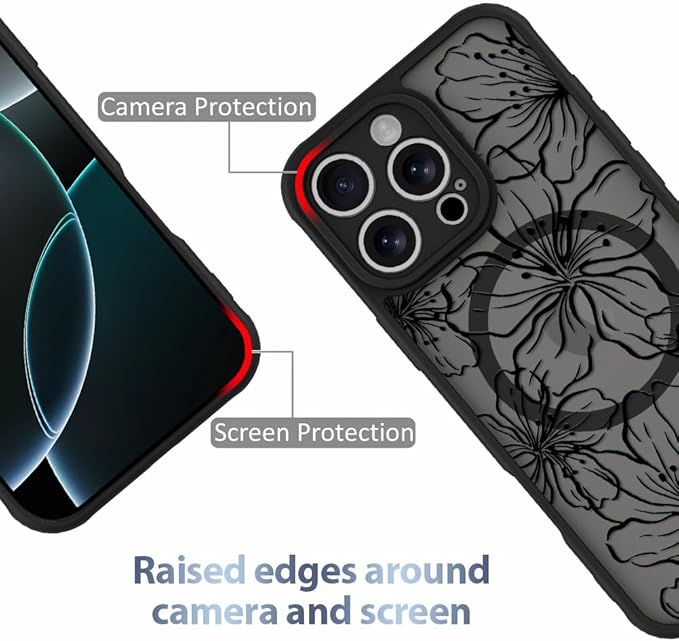 AIGOMARA Case for iPhone 16 Pro Max [Compatible with MagSafe] Aesthetic Blooming Flowers for Women Girls Soft TPU Bumper Hard PC Back Anti-Fall Shockproof Protective Slim Magnetic Cover