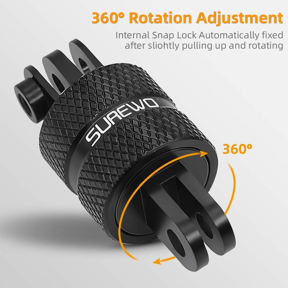Aluminum 360 Degree Rotation Camera Mount, Metal Bracket Adapter Compatible with GoPro Hero 13/12/11/10/9/8/7/(2018) Black, DJI, Sony and Other Action Cameras