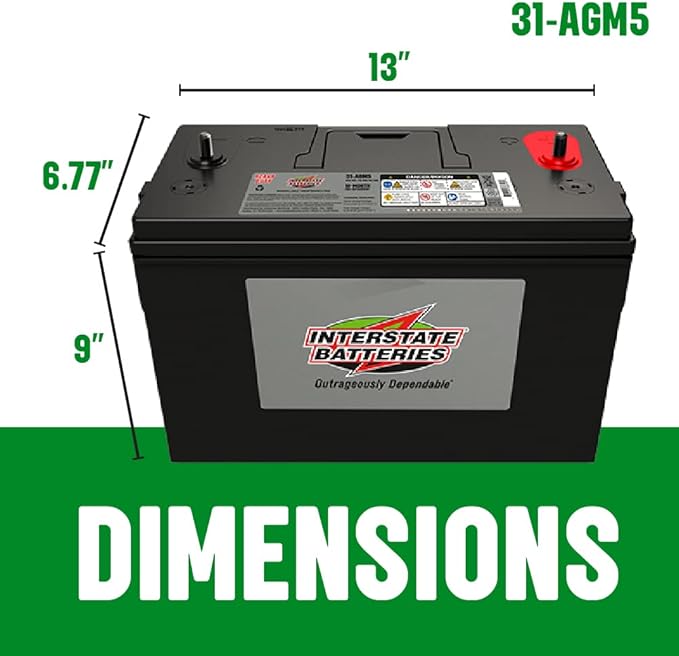 Interstate Batteries Marine Deep Cycle Battery 12V 100Ah 925CCA (31-AGM5) Pure Matrix Power Commercial Battery Pure Lead AGM Replacement (Group 31) Auxiliary Units APU, Starting Engines, Heavy Duty