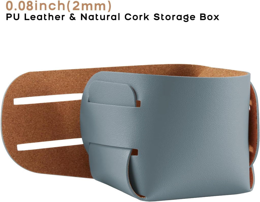 HOMIEAZICOZI 2-Pack Cork Leather Desk Accessories Storage - Pencil Pen Holder - Makeup Brush Holder Organizer - Stylish Addition to Home Decor (Light Blue)