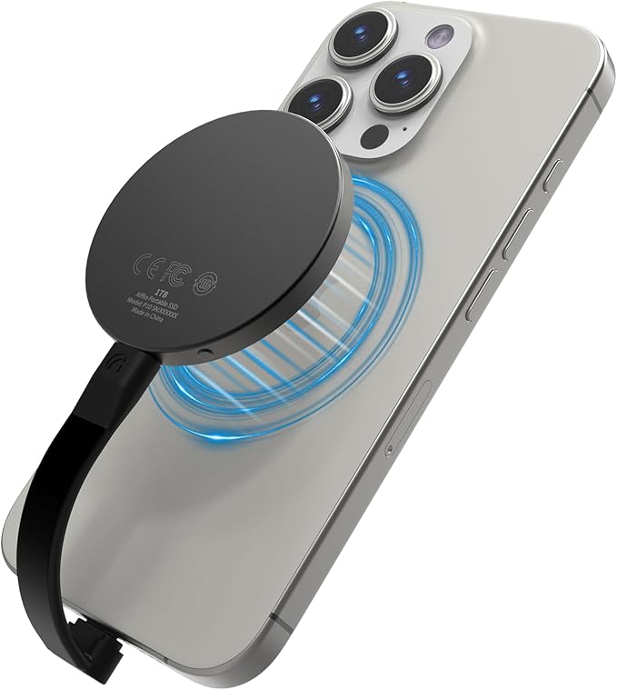 P10 Magnetic PSSD ，For iphone MagSafe Portable SSD, Upto 2000MB/s-Type-C, SM2320，USB 3.2 Gen 2x2 20Gbps, Connectivity, Updated Firmware - Portable Magnetic External Solid State Solution (Black-1T)