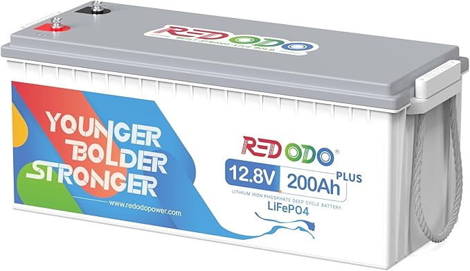 Redodo 12V 200Ah PLUS Lithium LiFePO4 Battery, Max 2560W Power Output, 200A BMS Protection, 4000-15000 Deep Cycles,Perfect for Home Applications, RV, Marine, Scooter, Solar Panel Chargeable