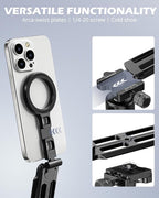 UBeesize 2-in-1 Magnetic Phone Tripod for iPhone–MagSafe Mini Stand & Universal Tripod Mount, Foldable Pocket Aluminum Phone Holder for iPhone 16/15/14/13/12 Series, Desktop & Travel Use