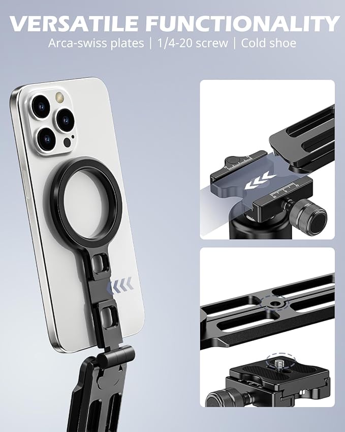 UBeesize 2-in-1 Magnetic Phone Tripod for iPhone–MagSafe Mini Stand & Universal Tripod Mount, Foldable Pocket Aluminum Phone Holder for iPhone 16/15/14/13/12 Series, Desktop & Travel Use