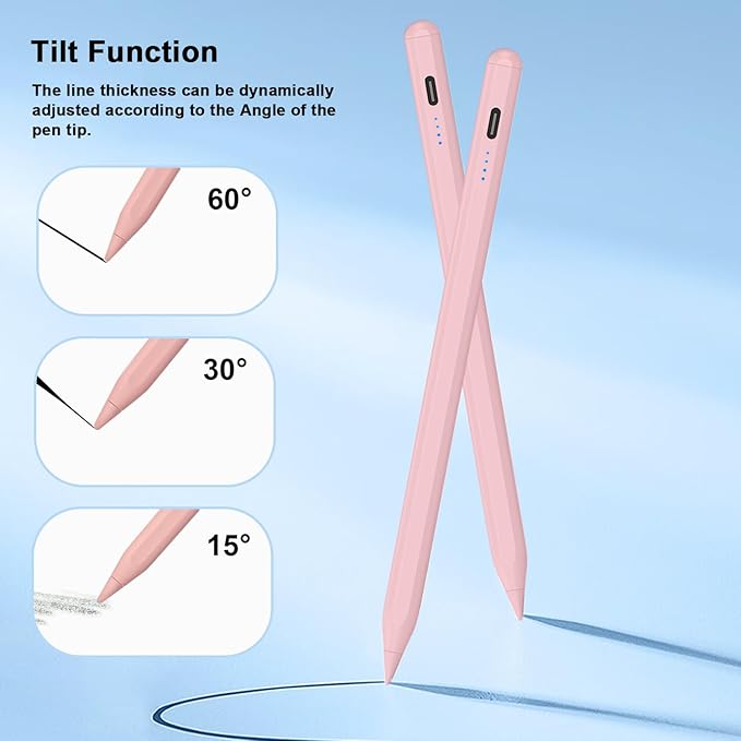 Stylus Pen for iPad 9th&10th - Type-c Charging Pencil for ipad Palm Rejection Active Pen Compatible with (2018-2025) Apple iPad 6/7/8/9/10/11(A16), Air 3/4/5/M2/M3, Mini 5/6, Pro 11"/12.9"/M4（Pink）