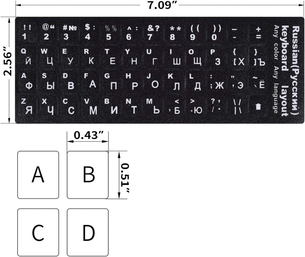 2PCS Russian Keyboard Stickers, Russian-Englsih Keyboard Letters Replacement Stickers White Font Black Background for PC Computer Laptop Notebook Desktop, Cyrillic Keyboard Alphabet Stickers