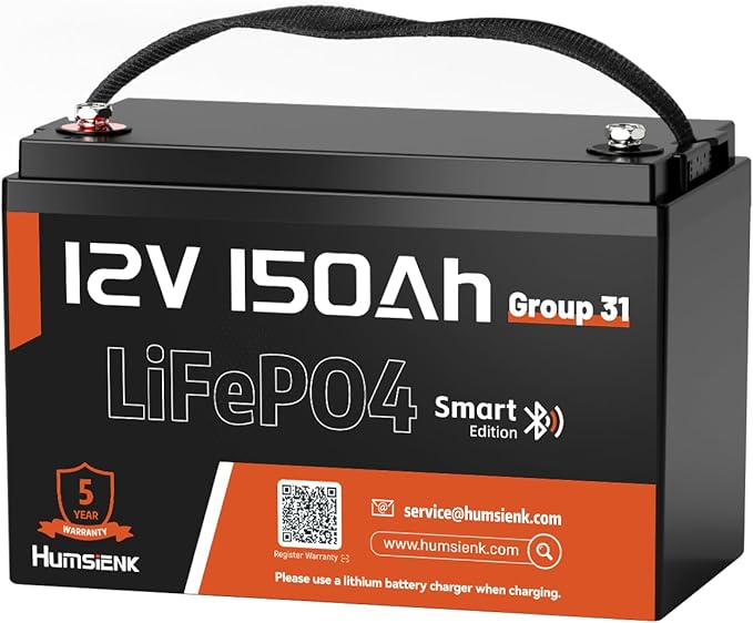 12V 150Ah LiFePO4 Lithium Battery BCI Group31 Bluetooth- Built-in 110A BMS, Deep Cycle Battery for Solar, RV, Marine, Off-Grid Applications - 15000+ Life Cycles, Safe & Lightweight