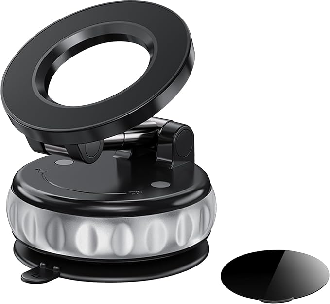 Vacuum Suction Magnetic Phone Holder, 2025 Upgraded Foldable Retractable Magnet Suction Cup Phone Mount for Car, 360° Adjustable Magnetic Phone Stand for Cars/Gyms/Mirrors/Smooth Surface