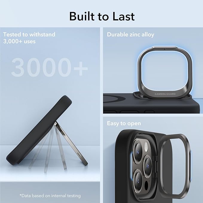 ESR for iPhone 15 Pro Max Case, MagSafe Silicone Case with Stand, Military-Grade Protection, Built-in Camera Stash Stand, Magnetic Phone Case for iPhone 15 Pro Max, Cloud Series, Black