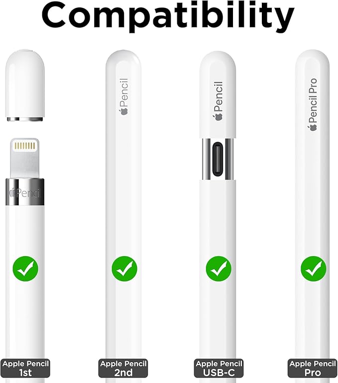 8 Pack Fine Point Replacement Tips Compatible with Apple Pencil 2nd Generation, Apple Pencil 1st Generation, Apple Pencil USB-C & Apple Pencil Pro Colorful iPencil Nibs (Black + Pink + White + Clear)